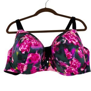 Torrid Perfect T Lightly Lined T-Shirt Bra 46D Pink Green Floral Print Underwire
